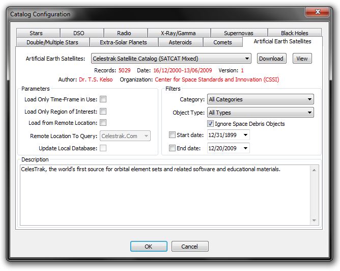 Earth Artificial Satellites - Celestrak Satellite Catalog and SatCat mixed records